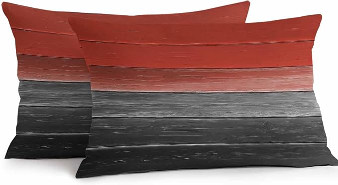 Red Gray Black Outdoor Pillow Covers 20x12 Inch Lumbar Pillow Covers Set of 2 Waterproof Decorative Throw Pillow Cases Vintage Country Gradient Wooden Grain Cushion Covers for Patio Furniture Garden