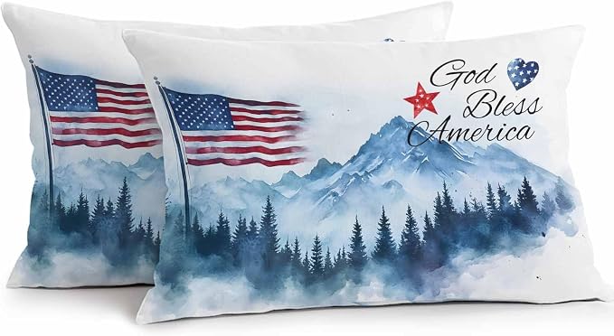 4th of July American Flag Outdoor Pillow Covers 20x12 Inch Lumbar Pillow Covers Set of 2 Waterproof Decorative Throw Pillow Cases Independence Day Forest Cushion Covers for Patio Furniture Garden