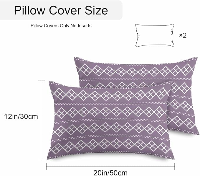 Purple Boho Outdoor Pillow Covers 20x12 Inch Lumbar Pillow Covers Set of 2 Waterproof Decorative Throw Pillow Cases Vintage Ethnic Tribe Abstract Art Cushion Covers for Patio Furniture Garden Couch