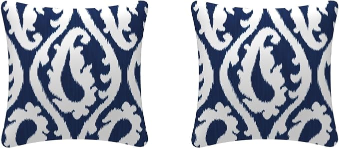 Pack of 2 Outdoor Waterproof Decorative Throw Pillow Covers for Patio Furniture, 18x18 Inch Square Fade Resistant Patio Garden Cushion Covers for Couch Bed Sofa, Paisley Navy