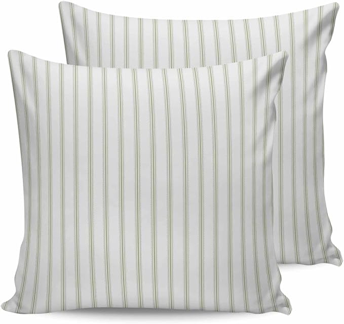 Outdoor Waterproof Throw Pillow Covers Set of 2 Sage Green Stripes Pillowcases 26x26 Inches Vertical Striped Patio Decorative Pillows Cushion Case Patio Pillows for Couch Bed Chair Garden