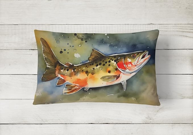 Caroline's Treasures DAC2776PW1216 Brook Trout Throw Pillow Machine Washable, Indoor Outdoor Decorative Pillow for Couch, Bed or Patio, 12HX16W