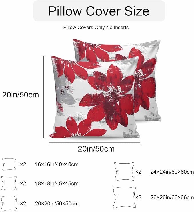 Vandarllin Outdoor Throw Pillows Covers 16x16 inch Set of 2 Waterproof Red Sunflower Decorative Zippered Cushion Covers for Patio Furniture, Flower Field Lumbar Pillowcases