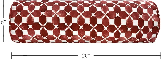 Outdoor Waterproof Decorative Bolster Pillows with Inserts for Patio Furniture, 20x6 Inch Fade Resistant Patio Garden Neck Roll Cushions for Couch Bed Sofa, Geometric Red