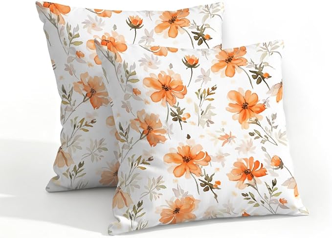 18x18 Inch Outdoor Pillow Covers Set of 2 Waterproof Throw Pillow Covers Decorative Couch Cushion Covers Floral Leaves Square Pillowcases Protectors for Patio Garden Sofa
