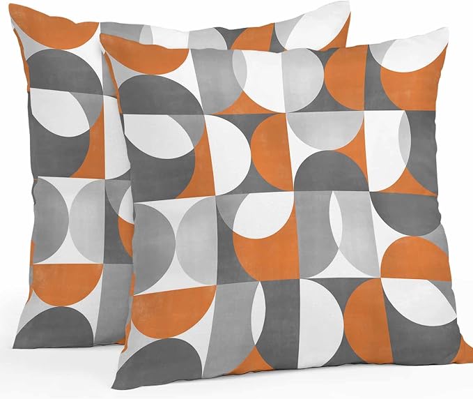 Vandarllin Outdoor Throw Pillows Covers 18x18 inch Set of 2 Waterproof Mid Century Geometric Decorative Zippered Cushion Covers for Patio Furniture, Abstract Modern Orange Lumbar Pillowcases