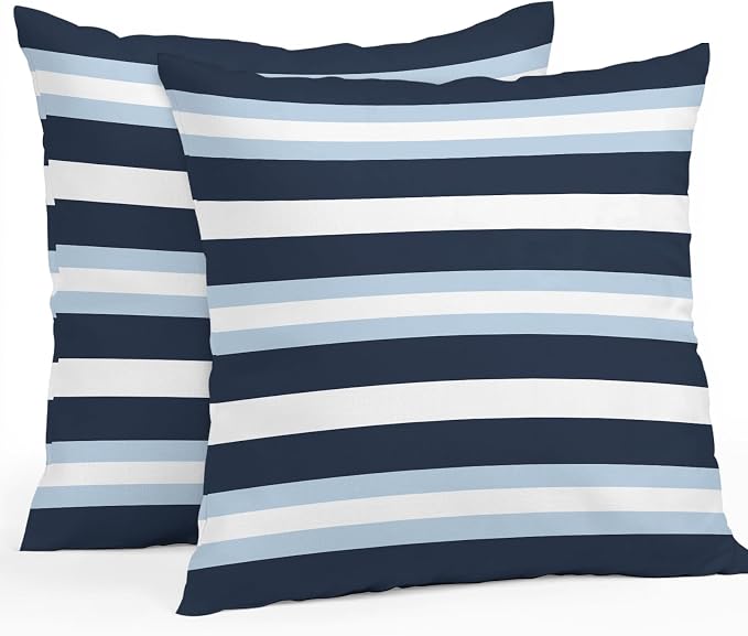 Blue Navy Striped Outdoor Pillow Covers Waterproof, All Weather Cushion Case Set of 2, Modern Ombre Abstract Lines Pattern Decorative Pillowcases for Sofa Couch Bed Decor Patio Furniture 16"x16"