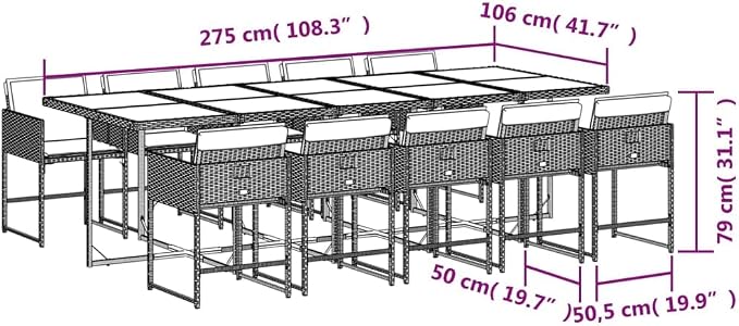11 Piece Patio Dining Set with Cushions Beige Poly Rattan, Outdoor Rattan Dining Table for 10, Foldable Space-Saving Chairs with Removable Cushion Covers, UV-Proof Garden Furniture for Backyard Lawn