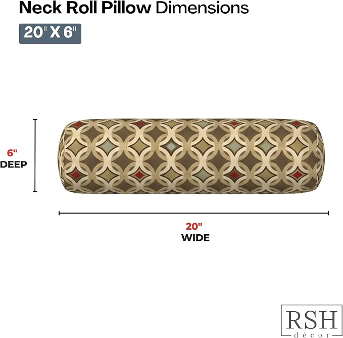 RSH DECOR: Sunbrella Neck Roll Pillows Set of 2 | 20” x 6” | Outdoor Bolster for Patio, Deck, Porch, or Poolside Furniture | Water & Fade-Resistant | Made in USA (Tango Mink)