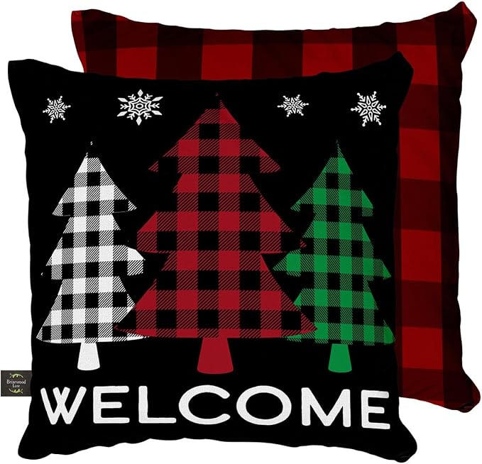 Briarwood Lane Indoor/Outdoor Pillow 17x17 Checkered Trees Winter Decorative for Winter Pillow