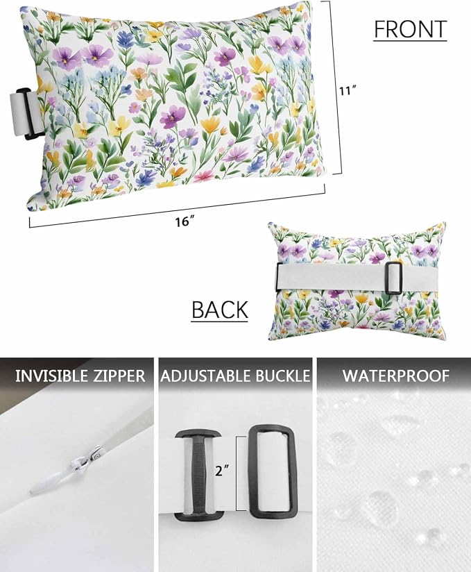 Pack of 2 Outdoor Lumbar Cushions with Inserts, Spring Flower Watercolor Plant Leaf Farm Waterproof Fluffy Fade Body Pillows, Patio Furniture Pillow for Home Balcony Garden Decor 11x16IN