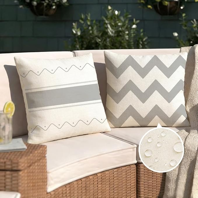 RABUSOFA Outdoor Pillows Waterproof 18x18 Set of 4 Gray Geometric Decor | Chevron Zigzag,Not Insert,Waterproof Fabric,Machine Washable,Invisible Zipper,Decoration for Patio Furniture Sunbrella Couch