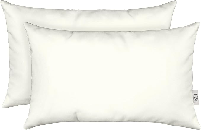 RSH DECOR Sunbrella 26" x 16" Lumbar Throw Pillows Set of 2 | Water and Fade-Resistant Performance Fabric | Outdoor Pillow Covers with Down-Alternative Inserts | Made in USA (Canvas White)