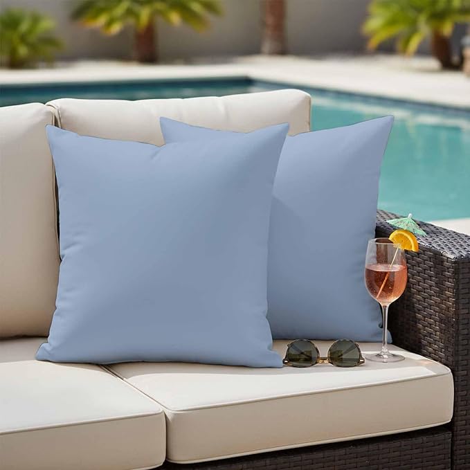 Light Blue Outdoor Pillow Covers 18"x18" Set of 2, Solid Color Waterproof Throw Pillow Covers for Patio Furniture, Decorative Cushion Covers for Porch