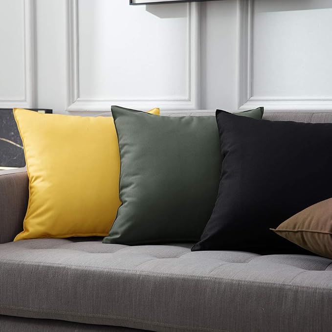 MIULEE Decorative Outdoor Waterproof Pillow Covers 24x24 Black | Decorative Patio Furniture,Pack of 2,Accent Square Euro Soild Throw Pillow Covers,Summer Garden Tent Couch Sofa