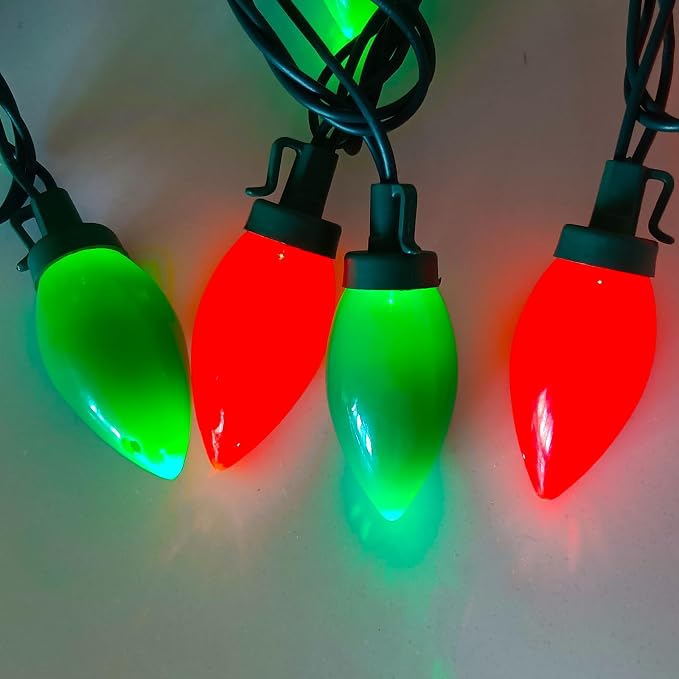 C9 Red and Green Chistmas Lights Outdoor, 25Ft Vintage Christmas Light 25 LED Red Green Bulb Lights Plug-in for Xmas Tree Party Christmas Valentines St. Patrick's Decor
