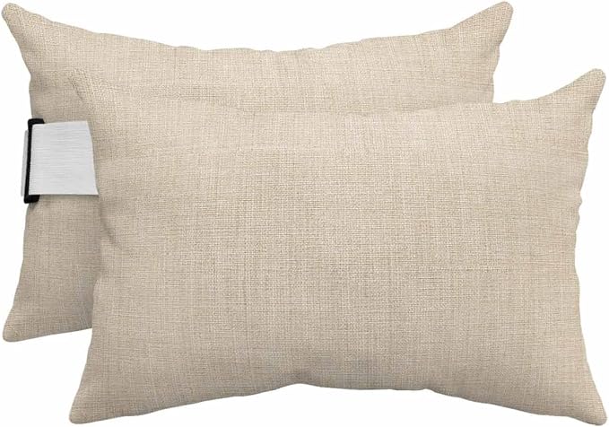 Pack of 2 Outdoor Lumbar Pillow Covers 11x16 Inch, Vintage Cream Waterproof Throw Pillow Covers Set, Farmhouse Retro Beige Solid Color Indoor&Outdoor Decorative Cushion Cases for Patio Porch Beach
