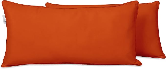 Indoor/Outdoor Polyester Fabric Lumbar Pillow Cover, All-Weather Waterproof Rectangular Cushion Case for Patio Furniture, 12 x 20 Set of 2 -Orange