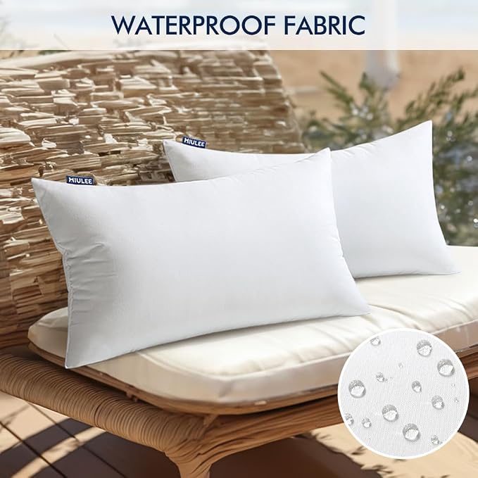 MIULEE Pack of 2 Waterproof Pillow Inserts Bundle Pack of 2 Outdoor Pillow Covers White 12x20 Inch