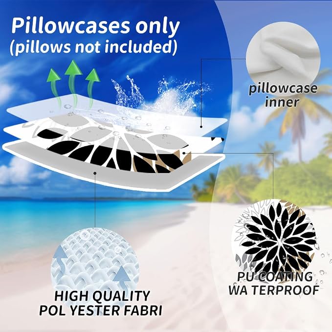 DFXSZ Outdoor Waterproof Pillow Covers 12x20 Set of 2 Black Brown Flower | Spring Summer Waterproof Flower Throw Pillowcases（No Inserts）Outdoor Decor for Patio Funiture Garden Polyester Covers