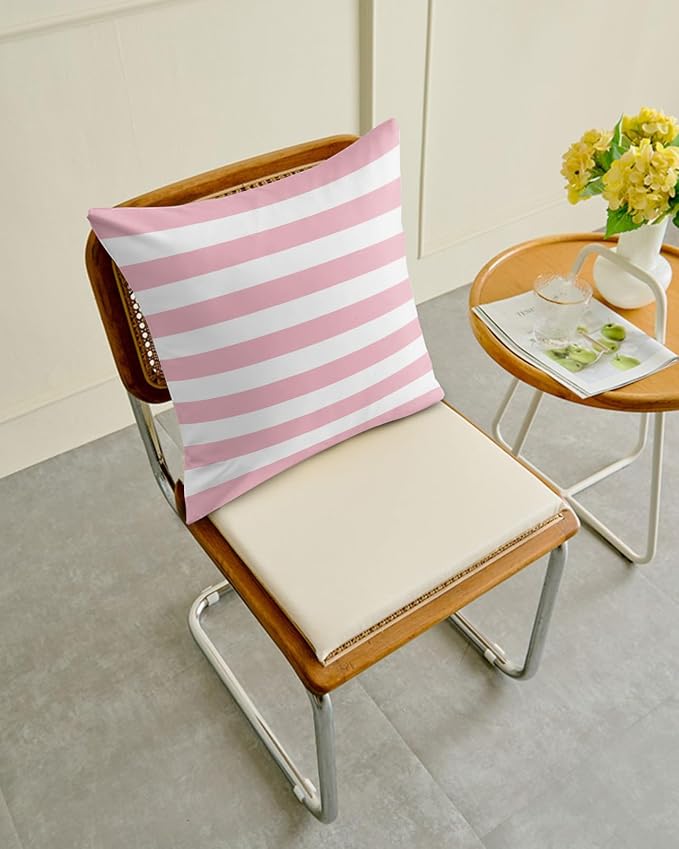 Outdoor Waterproof Throw Pillows Pink White Lines Stripes Patio Pillows Pack of 2,Decorative Pillow Covers with Insert,Pillow Cushion Case for Garden Couch Sofa Ombre Minimalist Color Art