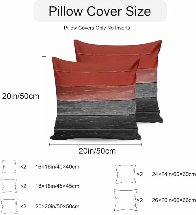 Red Gray Black Outdoor Pillow Covers 16x16 Inch Throw Pillow Covers Set of 2 Waterproof Decorative Pillow Cases Vintage Country Gradient Wooden Grain Cushion Covers for Patio Furniture Garden Couch