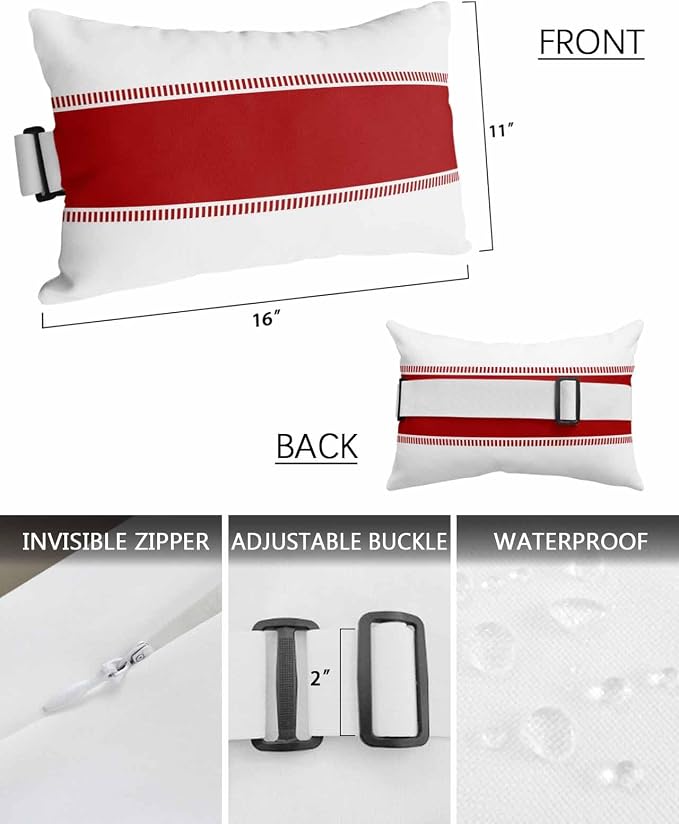 Pack of 2 Outdoor Lumbar Cushions with Inserts, Red Striped Geometric Abstract Pattern Waterproof Fluffy Fade Body Pillows, Patio Furniture Pillow for Home Balcony Garden Decor 11x16IN