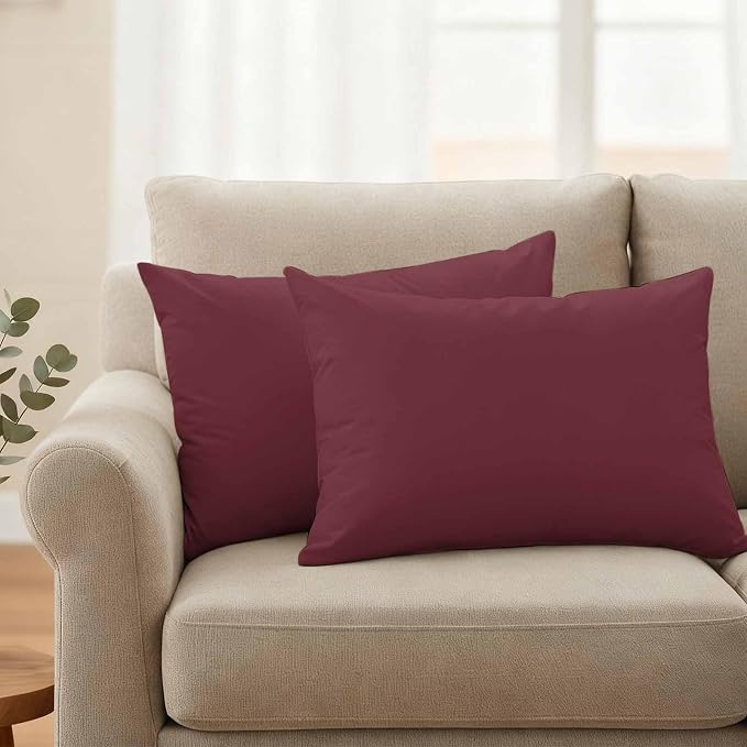 Lumbar Pillow Covers 12 x 20 Inches, Red Solid Color Waterproof Throw Pillow Cover Set of 2, Aesthetics Contemporary Luxury Decorative Rectangle Cushion Covers for Patio/Couch/Garden