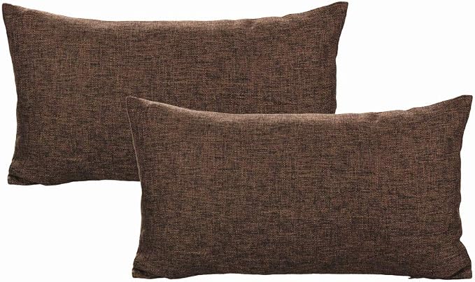 All Smiles Brown Lumbar Throw Pillow Covers 12"x18" Set of 2 Decorative Solid Chocolate Accent Cushion Cases Home Decorations Indoor Ourdoor Square for Bed Couch Sofa Sunbrella Patio Furniture