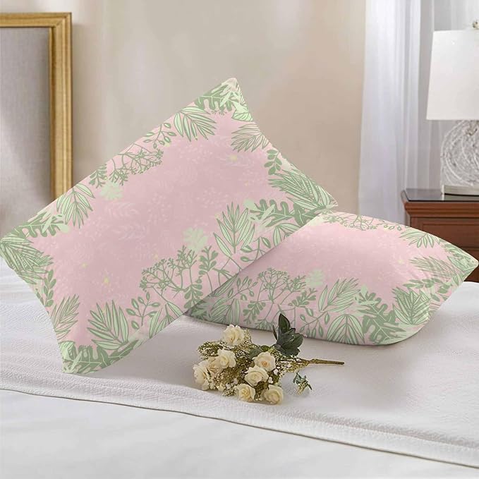Vandarllin Outdoor Throw Pillows Covers 20x12 inch Set of 2 Waterproof Sage Green Leaves Decorative Zippered Cushion Covers for Patio Furniture, Spring Floral Plants Pink Lumbar Pillowcases