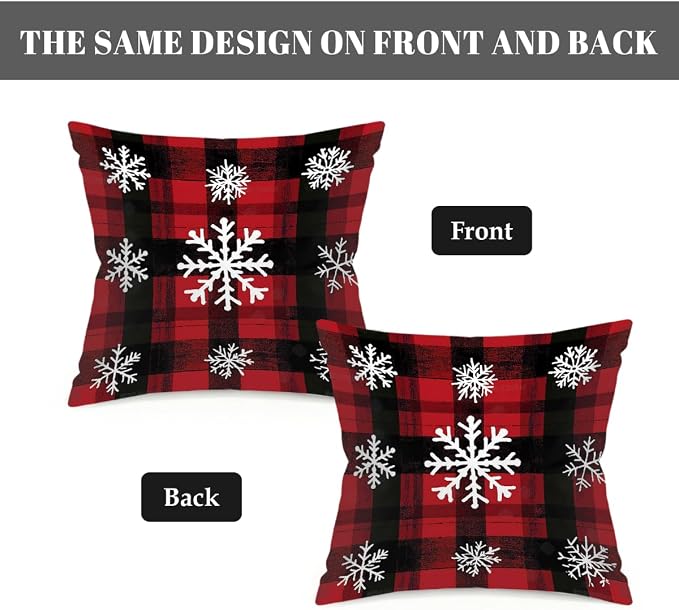 20x20 Inch Outdoor Pillow Covers Set of 2 Waterproof Throw Pillow Covers Decorative Couch Cushion Covers Buffalo Plaid Snow Square Pillowcases Protectors for Patio Garden Sofa