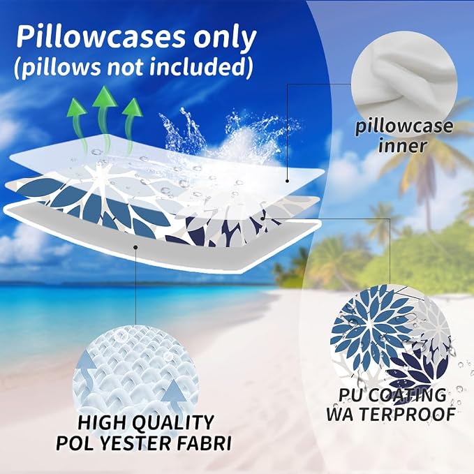 DFXSZ Pack of 2 Outdoor Waterproof Throw Pillow Covers 20x20 Blue White | Polyester Colorful Spring Summer Floral Decorative Cushion Cases(NO INSERT),For Couch Patio Funiture Garden Home Decor