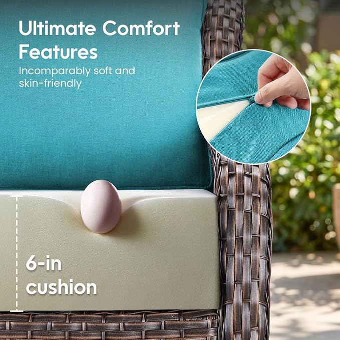 Luxury 22*24*6in Outdoor Patio Cushions, 6 Pieces Teal Outdoor Cushion | 6'' Thick Outdoor Cushions, Water-Resistant, Reversible, Removable Cover, for Patio Chairs Sofa Couch Loveseat