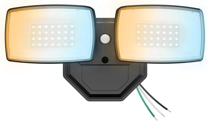 Onforu 3CCT Outdoor Flood Lights, 32W Hardwired Security Light, Yard, Porch | 3200LM Switch Controlled LED Floodlights, 2700K/4000K/6500K, 2 Adjustable Heads, IP65 Waterproof, Garage, Patio, Corner, Eave