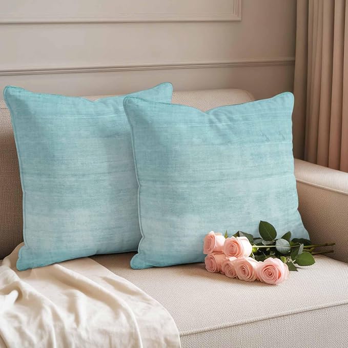 Vandarllin Outdoor Throw Pillows Covers 26x26 inch Set of 2 Waterproof Aqua Linen Decorative Zippered Cushion Covers for Patio Furniture, Solid Color Texture Lumbar Pillowcases
