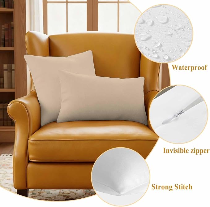Outdoor Pillow Covers 16 x 16 Inches, Khaki Solid Color Waterproof Throw Pillow Cover Set of 2, Aesthetics Contemporary Luxury Decorative Square Cushion Covers for Patio/Couch/Garden
