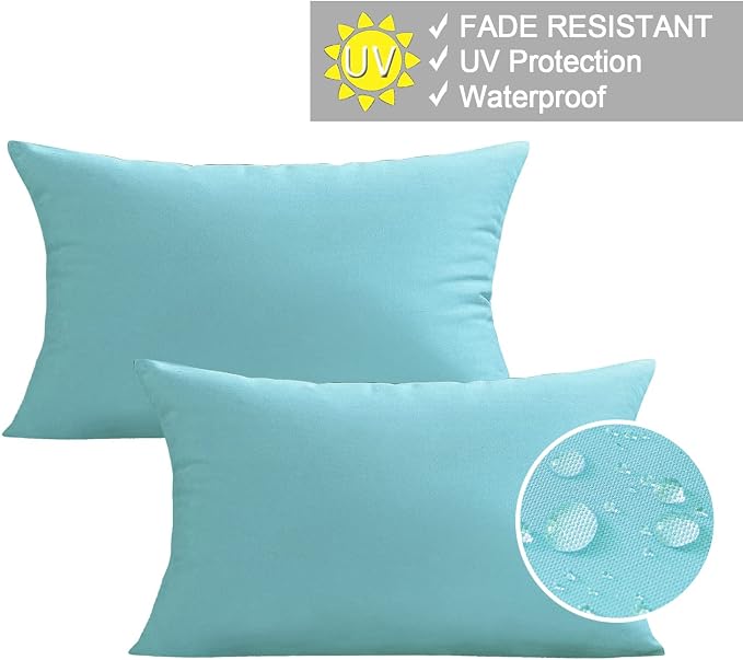 VAKADO Aqua 12x20 Outdoor Waterproof Throw Pillow Covers Set of 2 Decorative Turquoise Outside Patio Furniture Cushion Cases Decor for Garden Bench Porch Couch Tent