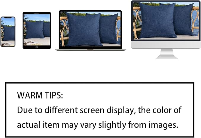 Kevin Textile Outdoor Waterproof 16”x16” Pillow Covers 2 Pack, Blue | Water Resistant, Soft Faux Linen-cotton Yarn-dyed Woven Texture Throw Pillow Covers for Tent Patio Garden Couch Sofa