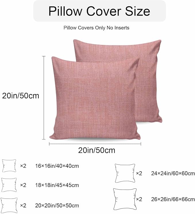Vandarllin Outdoor Throw Pillows Covers 26x26 inch Set of 2 Waterproof Peach Pink Linen Decorative Zippered Cushion Covers for Patio Furniture, Farmhouse Pure Color Lumbar Pillowcases