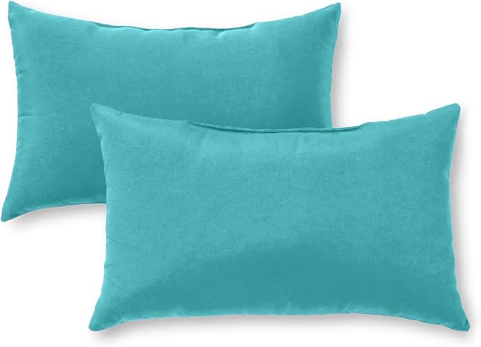 Set of 2 Outdoor Throw Pillows 19 x 12 Inch – Reversible Rectangle Patio Accent Pillows – Weather-Resistant Polyester Fabric – Eco-Friendly Recycled Polyfiber Fill – Teal