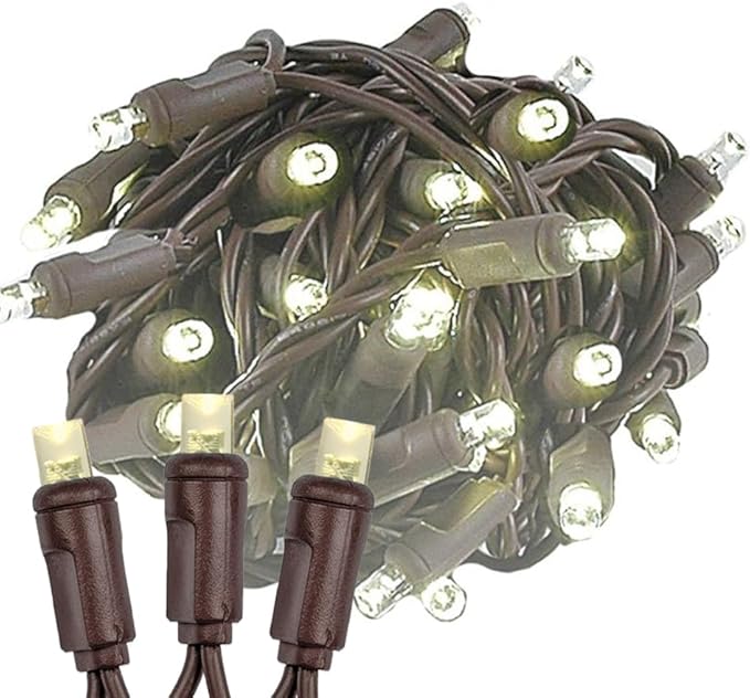Novelty Lights 12-Pack CASE 50ft 100 LED Warm White Christmas String Lights, 6" Spacing on Brown Wire, UL Listed IP55 Commercial Grade Xmas Lights for Outdoor/Indoor, Dimmable, Connectable