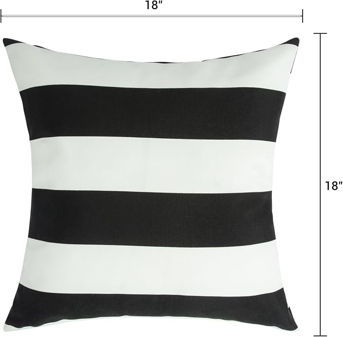 FUNHOME Outdoor Throw Pillows Water Resistant 18x18 inch,Decorative Throw Pillow with Insert Set of 2,Hidden Zipper Headrests for Patio Furniture Sofa Couch Chair (Black White Stripe)