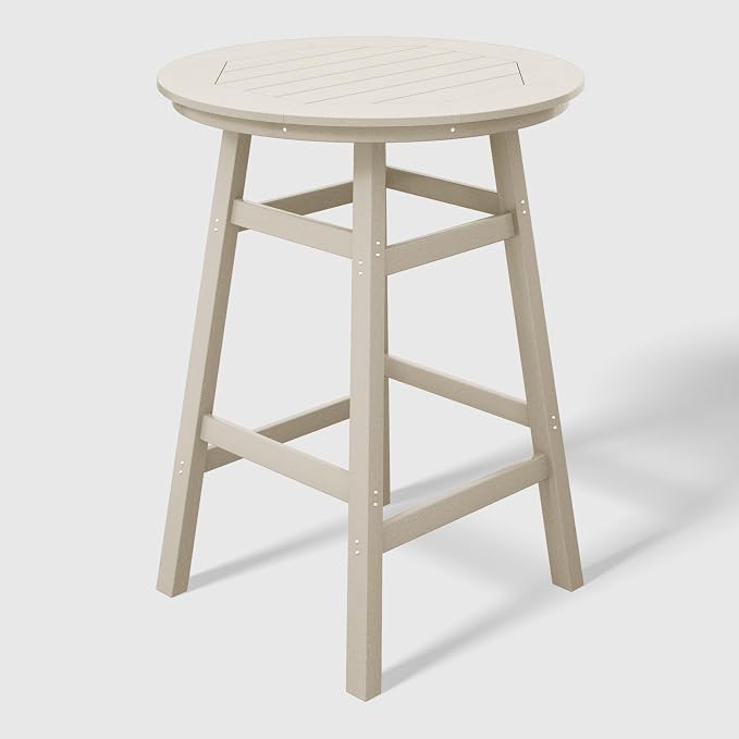 WestinTrends Malibu Outdoor 35" HDPE Round Patio Bar Height Table, Sand