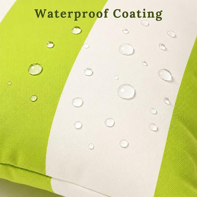 Pack of 2 Outdoor Waterproof Striped Pillow Covers Decorative Throw Covers | 20x20,Green Yellow Garden Cushion Covers, Farmhouse Pillowcases for Couch Sofa Patio Tent Balcony
