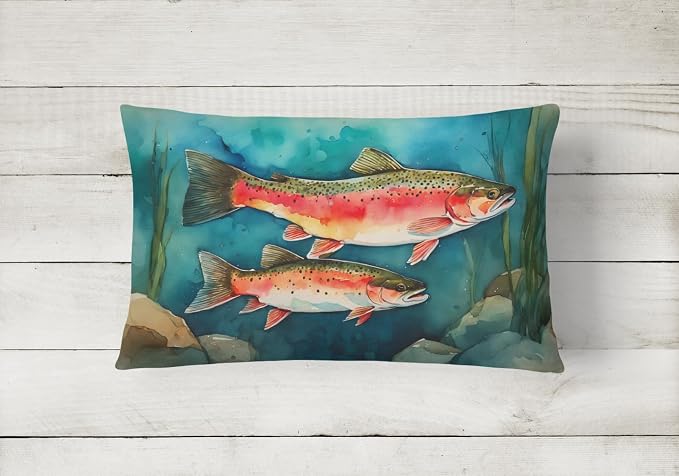 Caroline's Treasures DAC2839PW1216 Trout Throw Pillow Machine Washable, Indoor Outdoor Decorative Pillow for Couch, Bed or Patio, 12HX16W