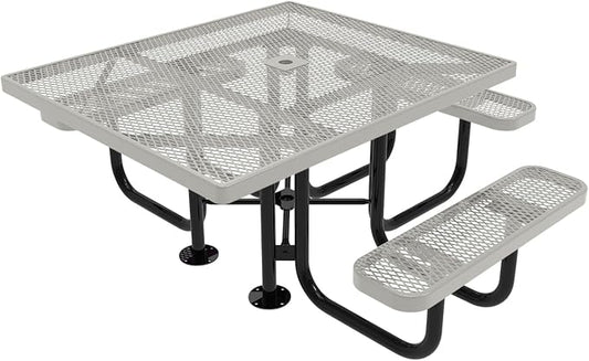 COATEDOUTDOORFURNITURE Coated Outdoor Furniture Heavy-Duty Portable ADA-Compliant Outdoor Picnic Table with Umbrella Hole, Expanded Metal Patio Dining Furniture Made in America (46" Square Top, Grey)