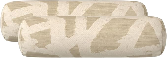 RSH DECOR: Sunbrella Neck Roll Pillows Set of 2 | 20” x 6” | Outdoor Bolster for Patio, Deck, Porch, or Poolside Furniture | Water & Fade-Resistant | Made in USA (Draft Parchment)