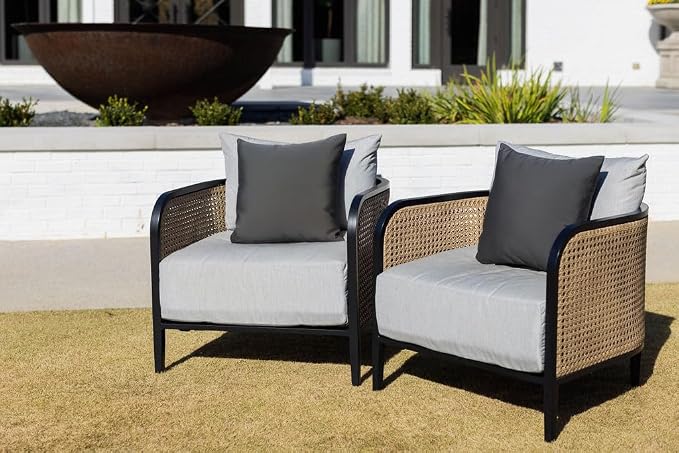 RSH DECOR: Sunbrella Square Throw Pillows Set of 4 | 20" x 20" | Water and Fade-Resistant Performance Fabric | Outdoor Pillow Covers with Down-Alternative Inserts | Canvas Black - Made in USA