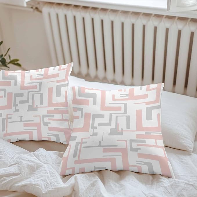 Vandarllin Outdoor Throw Pillows Covers 16x16 inch Set of 2 Waterproof Pink Geometric Stripes Decorative Zippered Cushion Covers for Patio Furniture, Modern Abstract Lines Lumbar Pillowcases