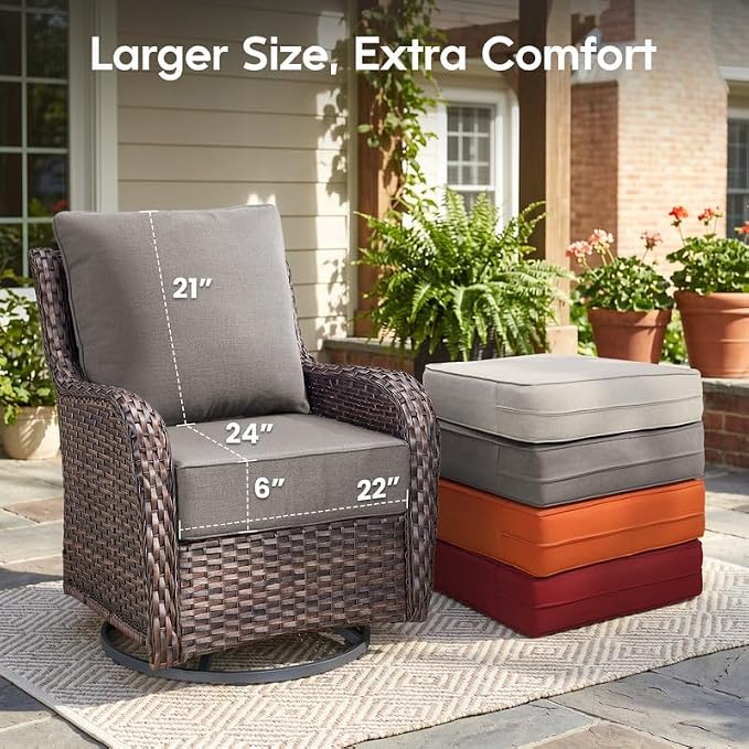 Luxury 22*24*6in Outdoor Patio Cushions, 2 Pieces Grey Outdoor Cushion | 6'' Thick Outdoor Cushions, Water-Resistant, Reversible, Removable Cover, for Patio Chairs Sofa Couch Loveseat